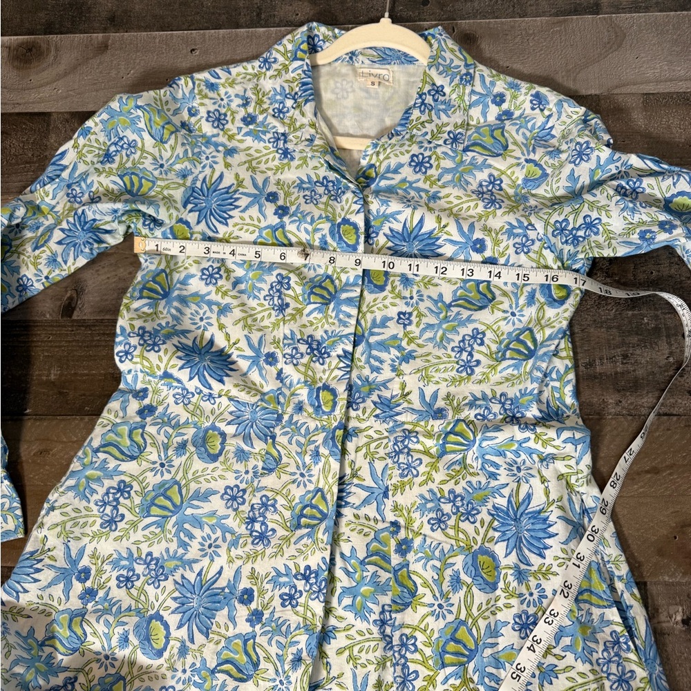 LIVRO Blue Floral Cotton Maxi Dress | Long Sleeve Button Front | India Made‎ | S - Picture 7 of 8